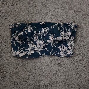 Blue Floral Strapless Corset Tube Top